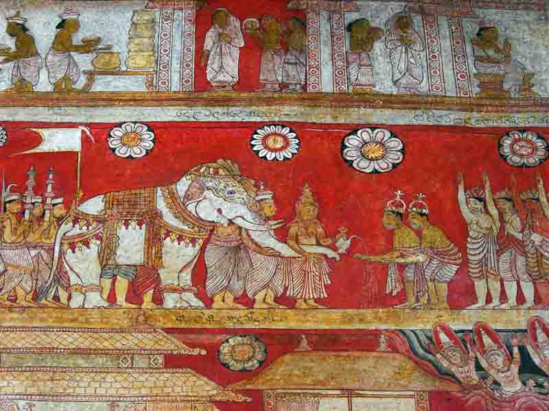 Degaldoruva Raja Mmaha Vihara paintings with Elephants gaily decorated