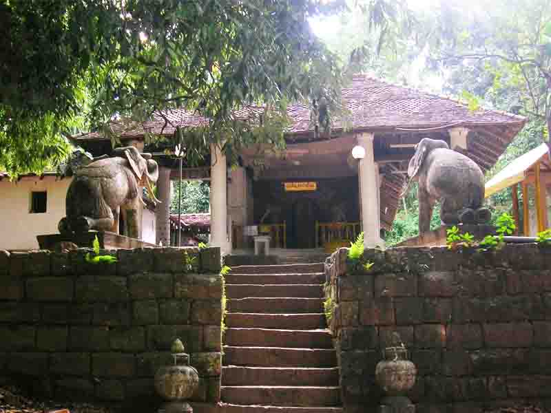 Dodanwela Devale entrance with carved elephants